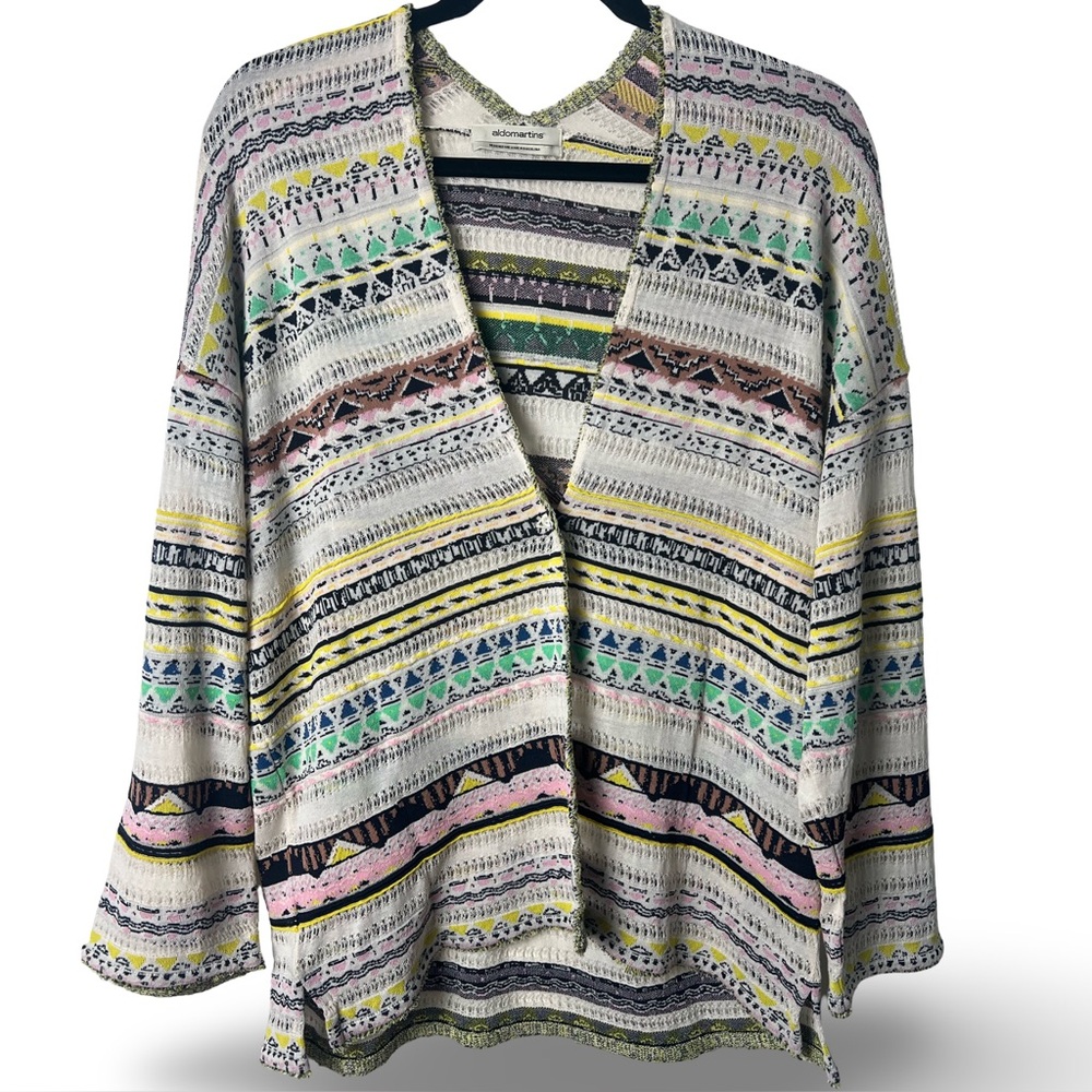 Aldomartins Women’s Multicolor Open Knit Cardigan pastel bamboo blend Sz. M